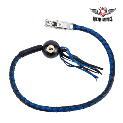 Dream Apparel 42" Long Black And Blue Fringed Get Back Whip With Black Pool Ball 8