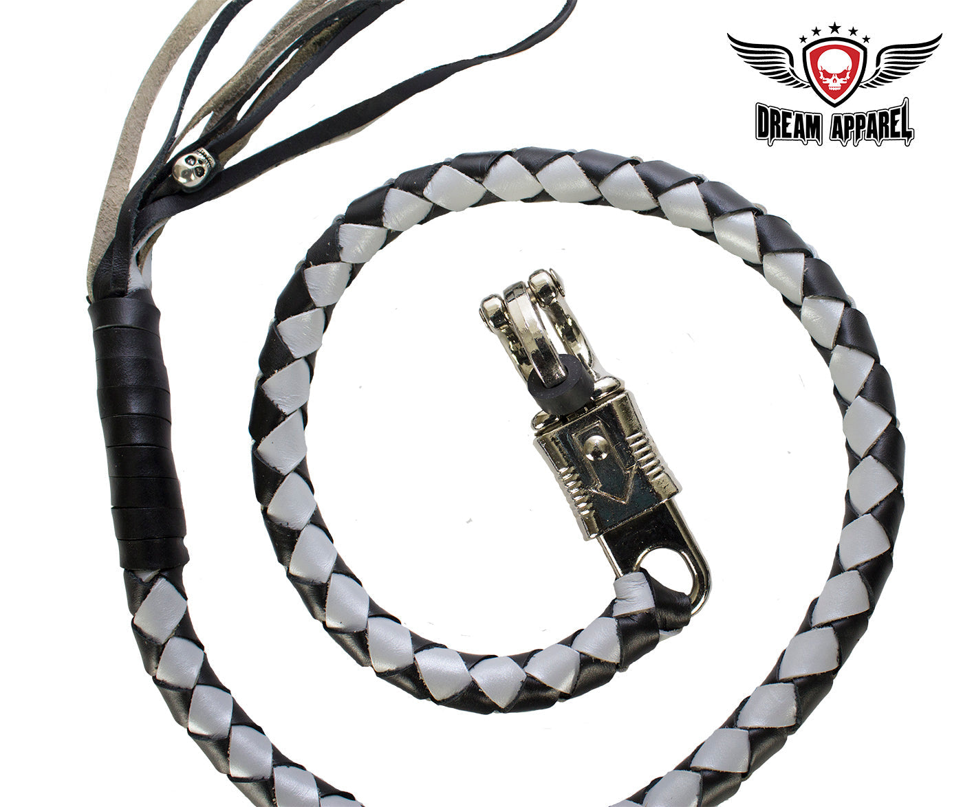 Dream Apparel Black and Silver Hand-Braided Leather Get Back Whip