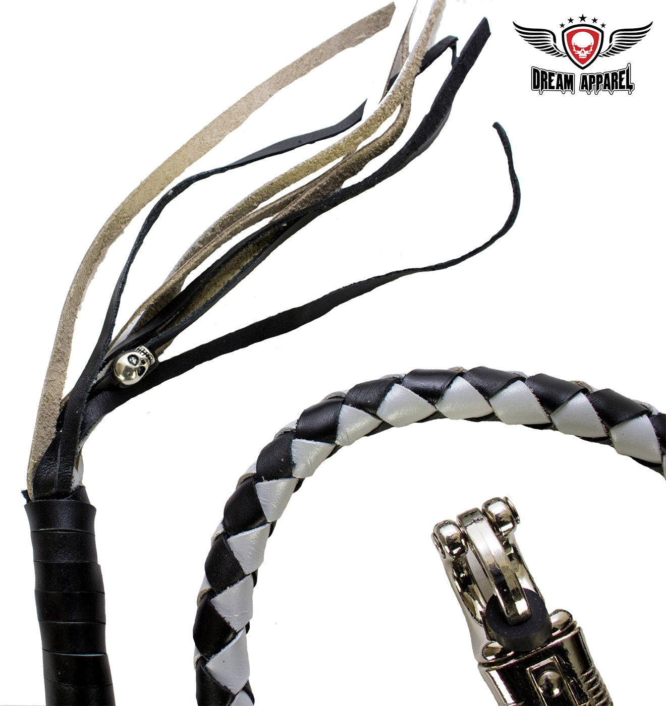 Dream Apparel Black and Silver Hand-Braided Leather Get Back Whip