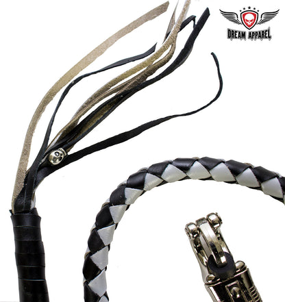 Dream Apparel Black and Silver Hand-Braided Leather Get Back Whip