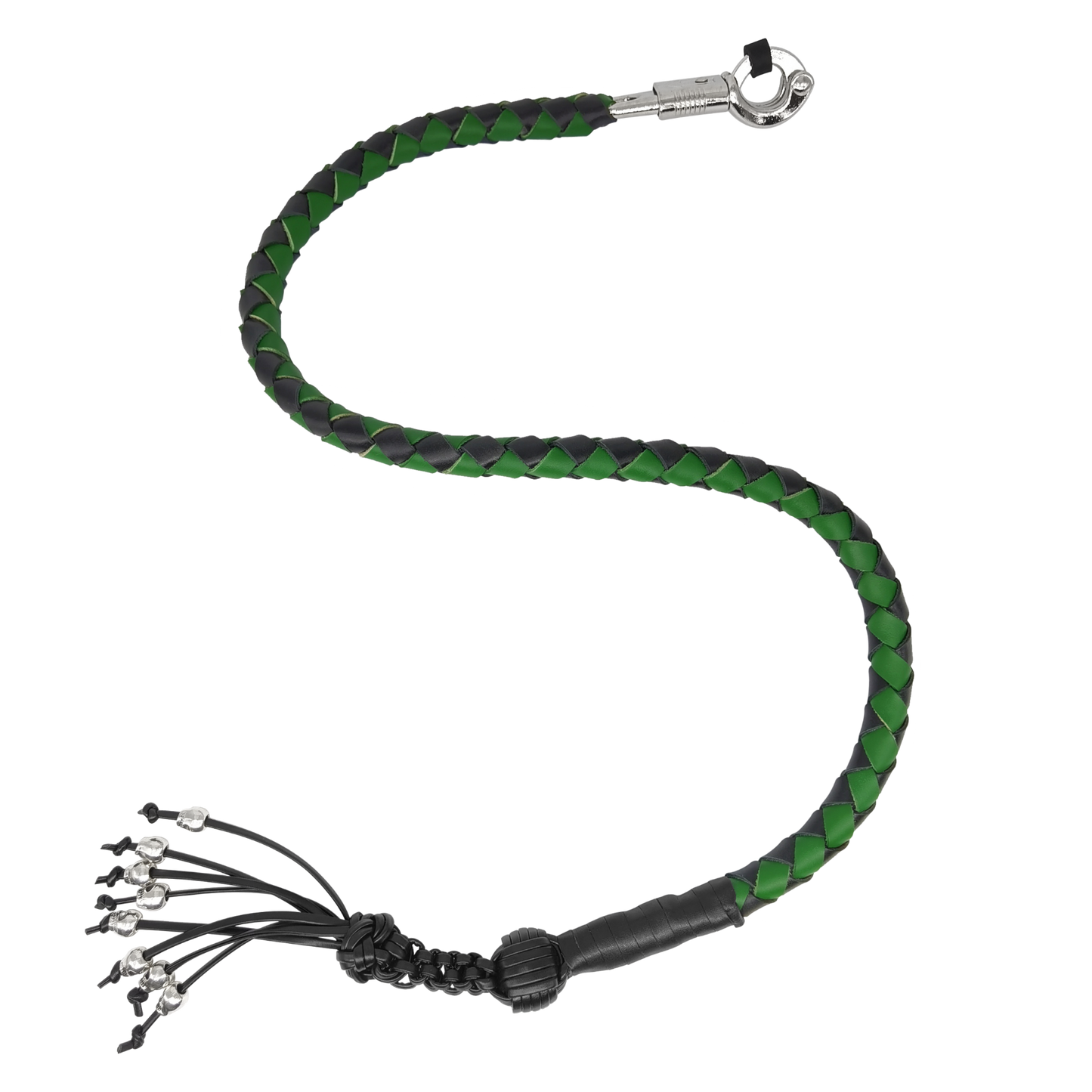 Dream Apparel 36" Long Get Back Whip Black And Green with Monkey Fist & Skulls