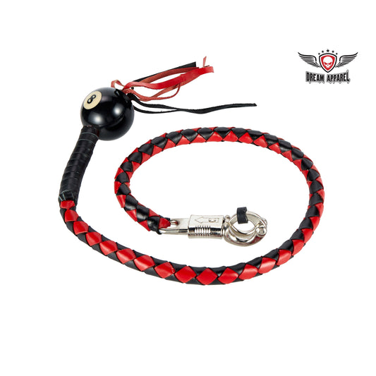 Dream Apparel 36" Long Black And Red Fringed Get Back Whip With Black Pool Ball 8