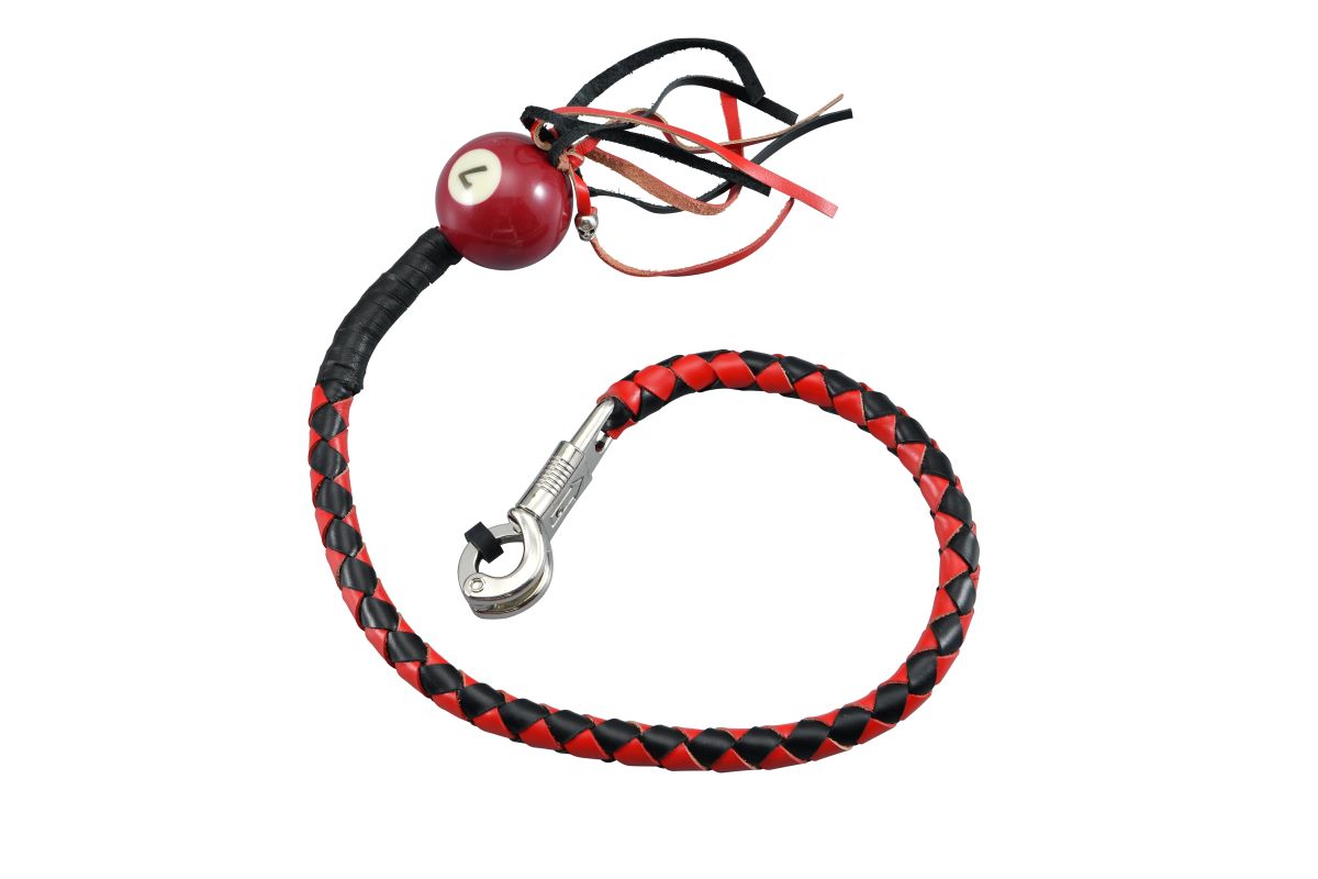 Dream Apparel Black And Red Fringed Get Back Whip with Red Pool Ball No 7