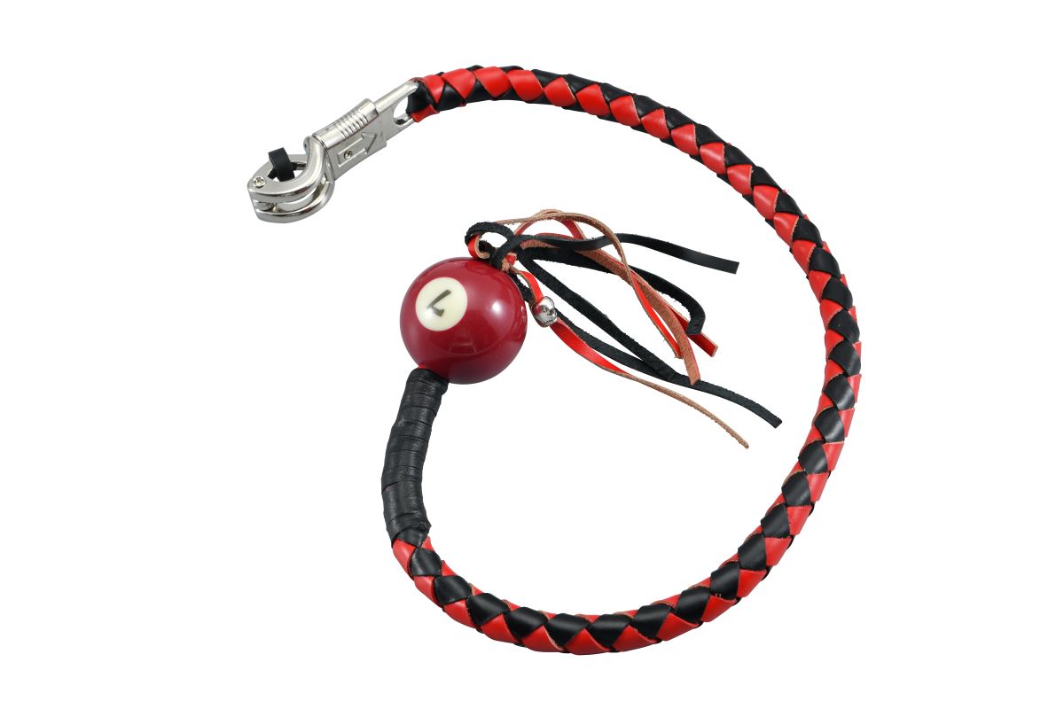 Dream Apparel Black And Red Fringed Get Back Whip with Red Pool Ball No 7