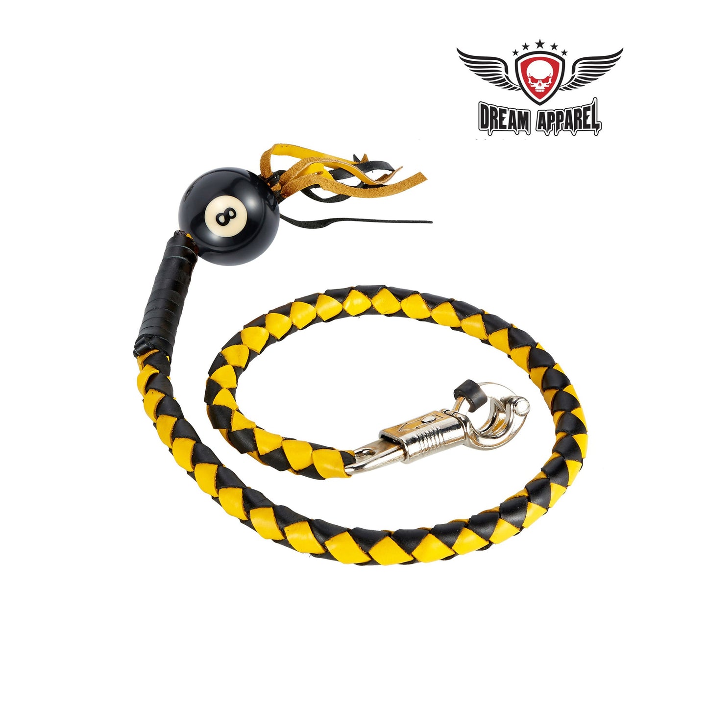 Dream Apparel 36" Long Black And Yellow Fringed Get Back Whip With Pool Black Ball 8