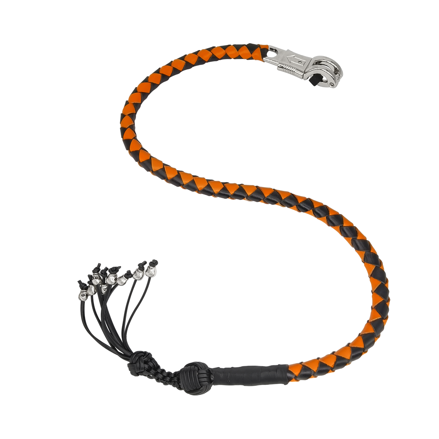 Dream Apparel 36" Long Get Back Whip Black And Orange with Monkey Fist & Skulls