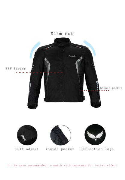 Dream Apparel Men's CE Armored Nylon & Mesh Motorcycle Grey and Black Waterproof Biker Jackets