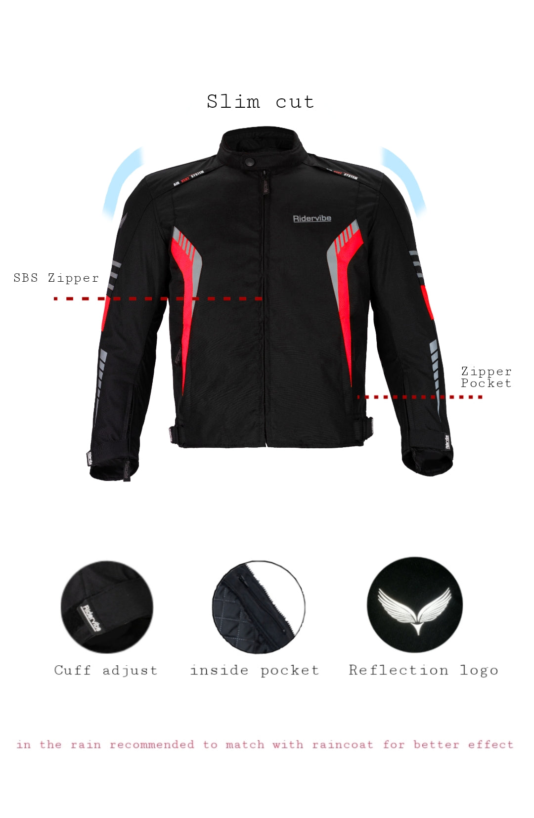 Dream Apparel Men's CE Armored Nylon & Mesh Motorcycle Red and Black Waterproof Biker Jackets