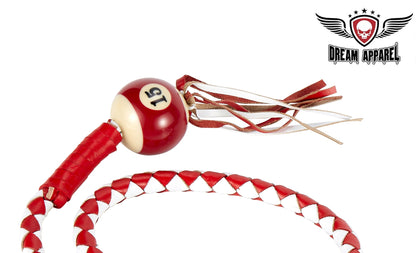 White And Red Fringed Get Back Whip W/ Pool Ball