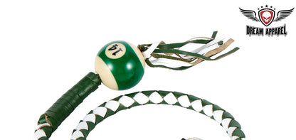 White And Green Fringed Get Back Whip W/ Pool Ball