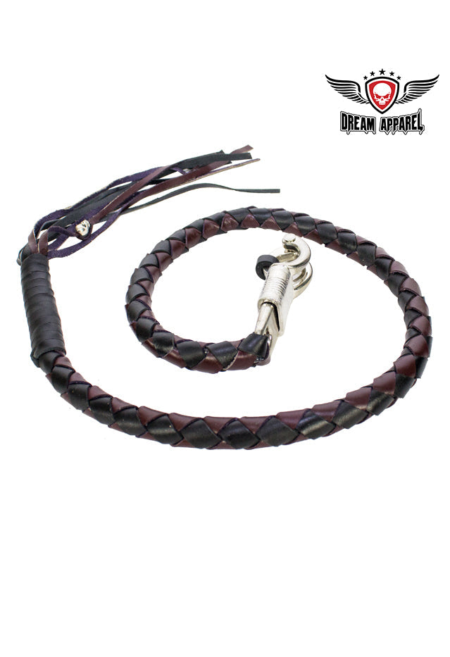 42" Inch Long x 1" Inch Thick Naked Leather Hand-Braided Get back Whip - Black/Dark Brown