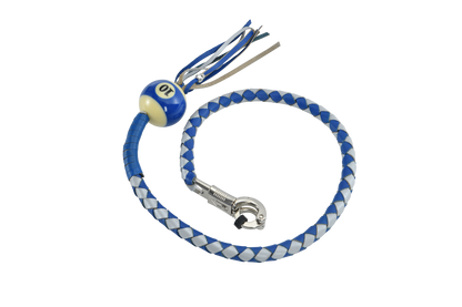 Blue And Silver Hand-Braided Leather Get back Whip with Blue Ball - 36" Length