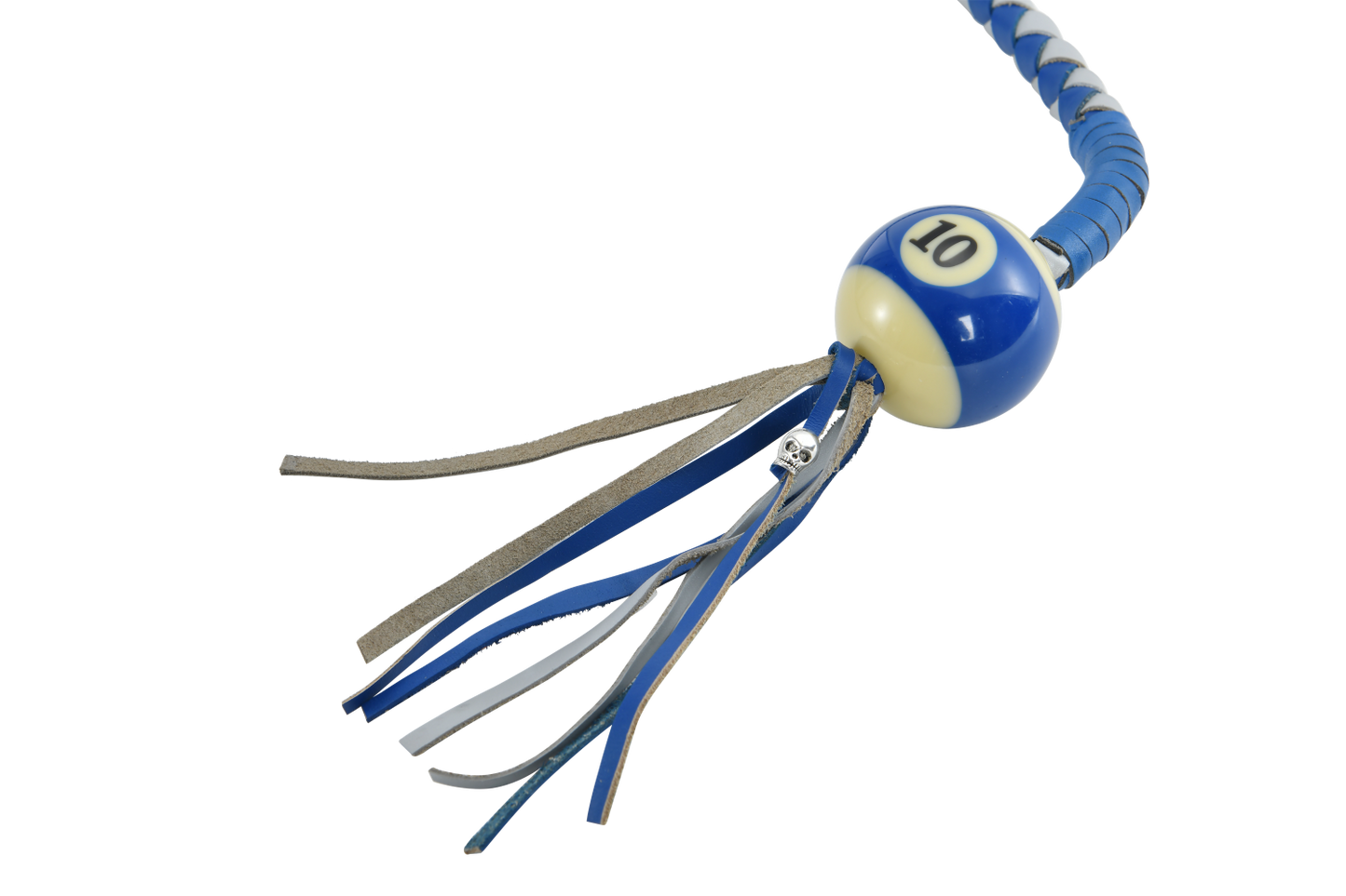 Blue And Silver Hand-Braided Leather Get back Whip with Blue Ball - 36" Length