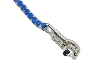 Blue And Silver Hand-Braided Leather Get back Whip with Blue Ball - 36" Length