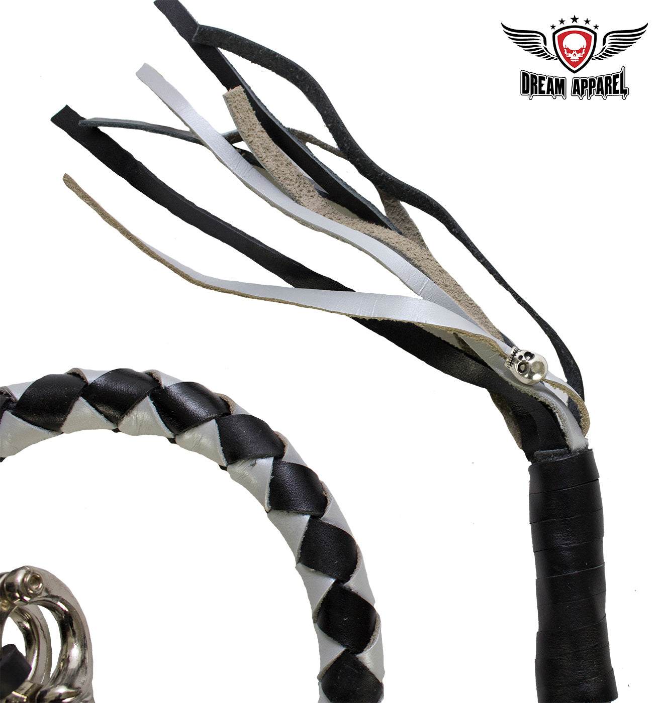 Black And Silver Hand-Braided Leather Get back Whips - 2" Thick/42" Length