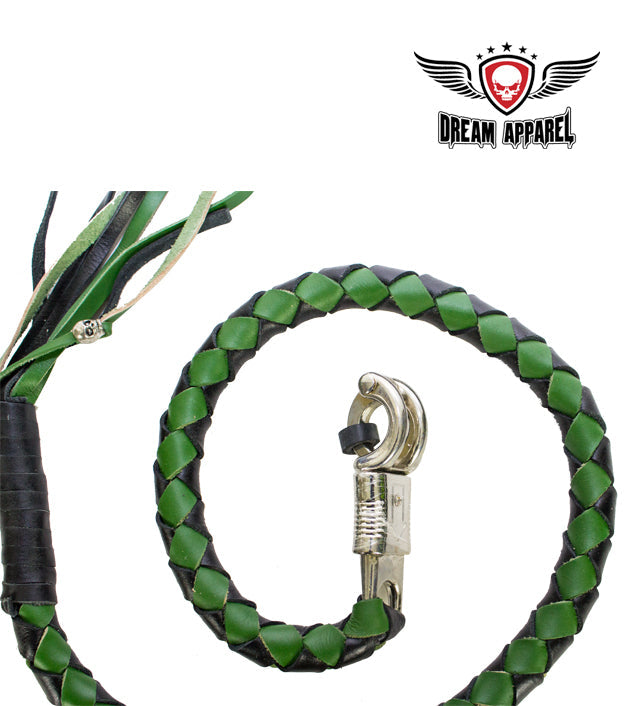 42" X 2" Hand-braided Naked Leather Get Back Whip - Black/Green