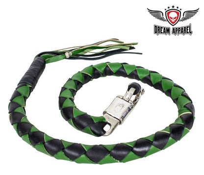 42" X 3" Hand-braided Naked Cowhidwe Leather Get Back Whip - Black/Green