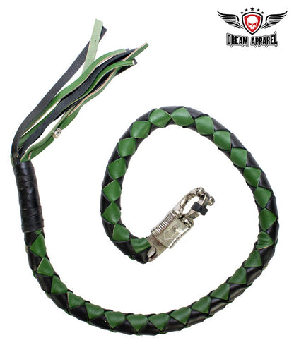 42" X 3" Hand-braided Naked Cowhidwe Leather Get Back Whip - Black/Green