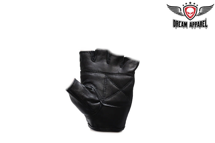 Motorcycle Fingerless Gloves With Skull & Crossbones in Flames