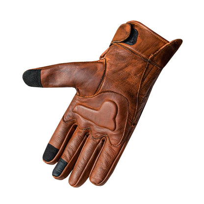 Men's Perforated Brown Leather Motorcycle Gloves for Riding with High Strength Knuckle Protection