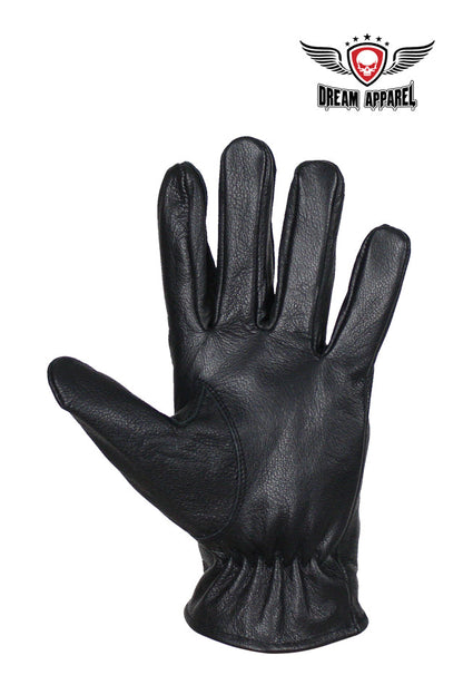 Deer Skin Leather Gloves W/ Zipper - Black