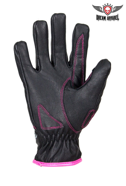 Dream Apparel Embroidered Pink Heart Graphic Naked Leather Gloves