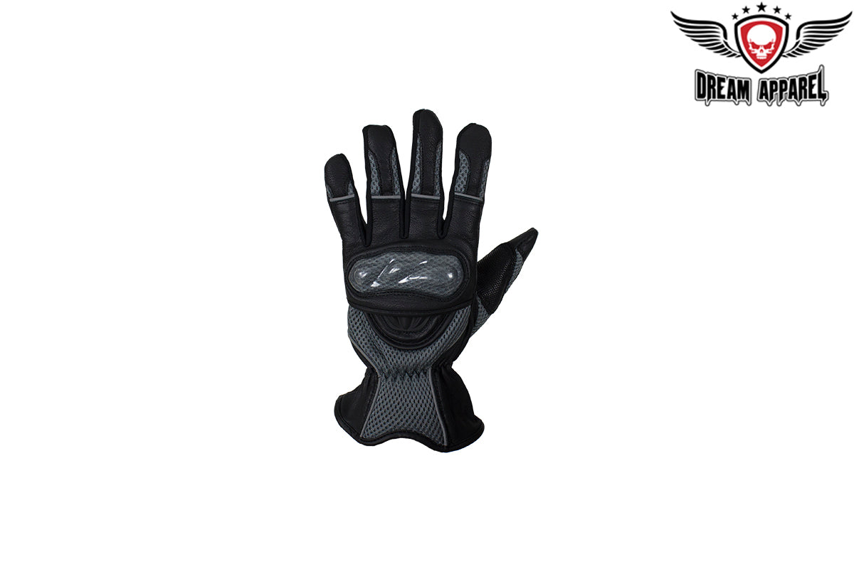 Dream Apparel Silver Leather Riding Gloves Reflective Piping