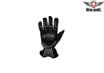 Dream Apparel Silver Leather Riding Gloves Reflective Piping