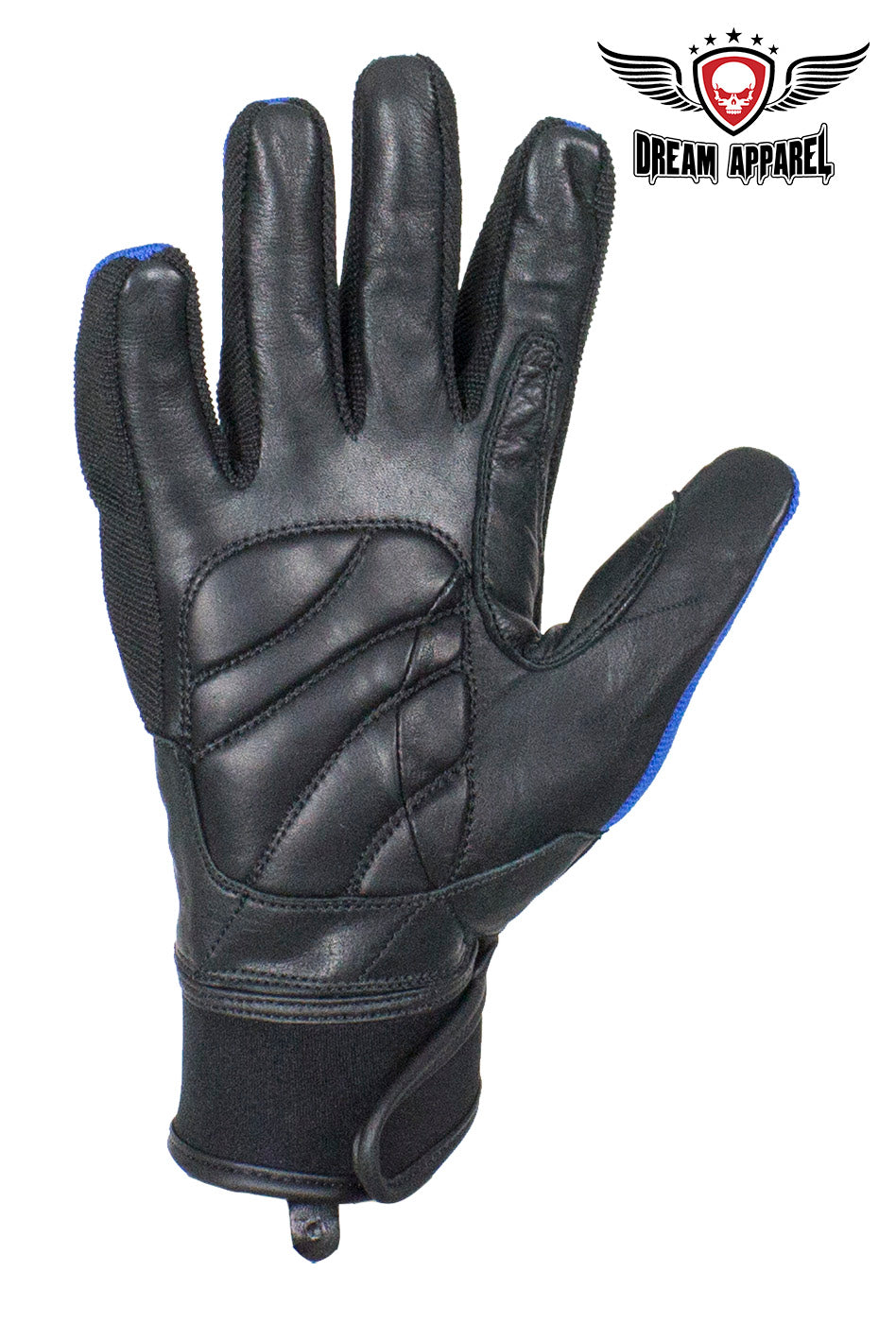 Dream Apparel Blue/Black Knuckle Protector Leather Motorcycle Gloves