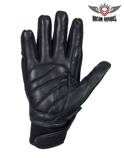 Dream Apparel Green/Black Leather Motorcycle Gloves