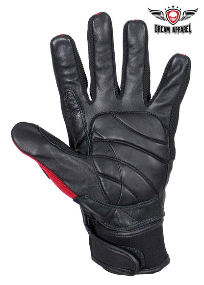 Dream Apparel Red and Black Leather Motorcycle Gloves