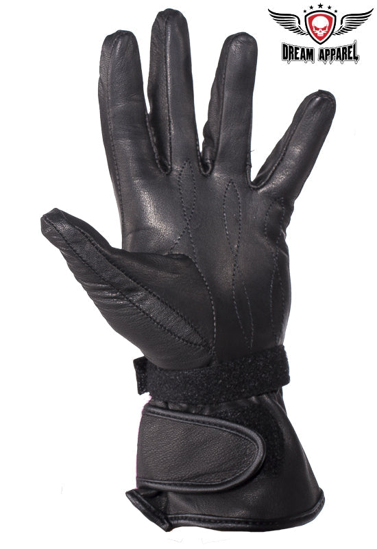 Womens Pink Full Finger Leather Gauntlet Gloves