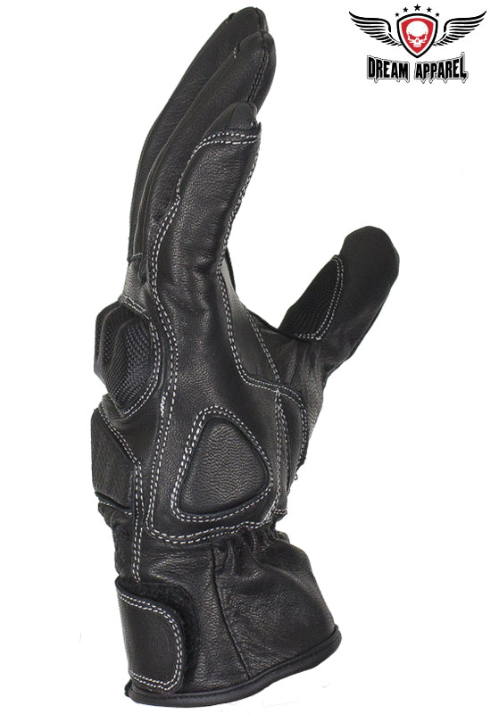 Dream Apparel Full Finger Leather Carbon Fiber Shell Over knuckles Motorcycle Riding Gloves