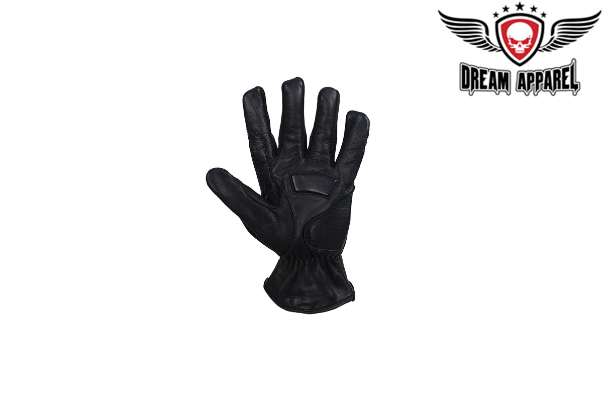 Dream Apparel Black Leather Motorcycle Riding Gloves