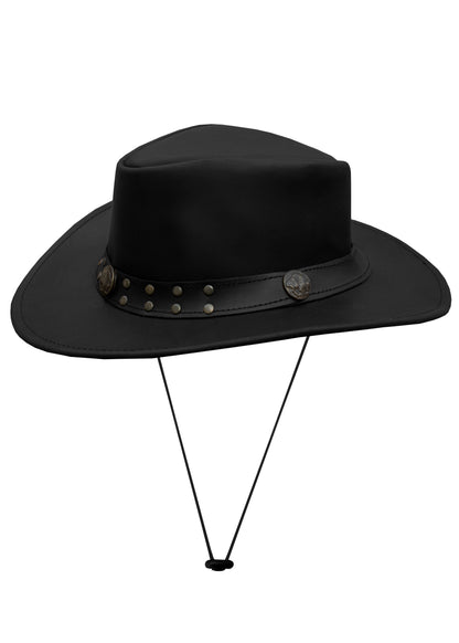 Dream Apparel Men's Black Premium Leather Western Cowboy Studded Hat for Halloween Deadman