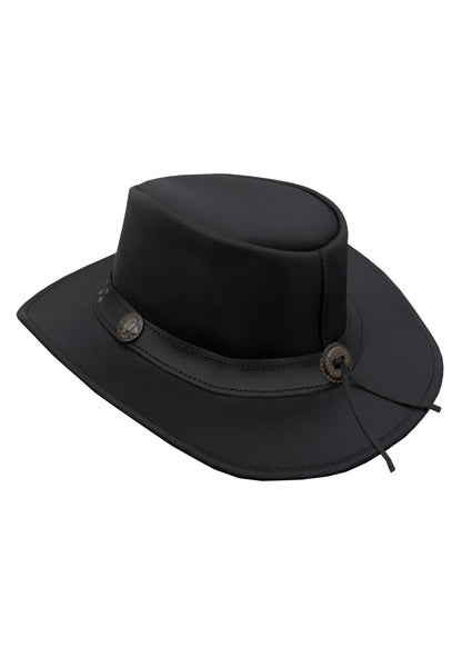 Dream Apparel Men's Black Premium Leather Western Cowboy Studded Hat for Halloween Deadman