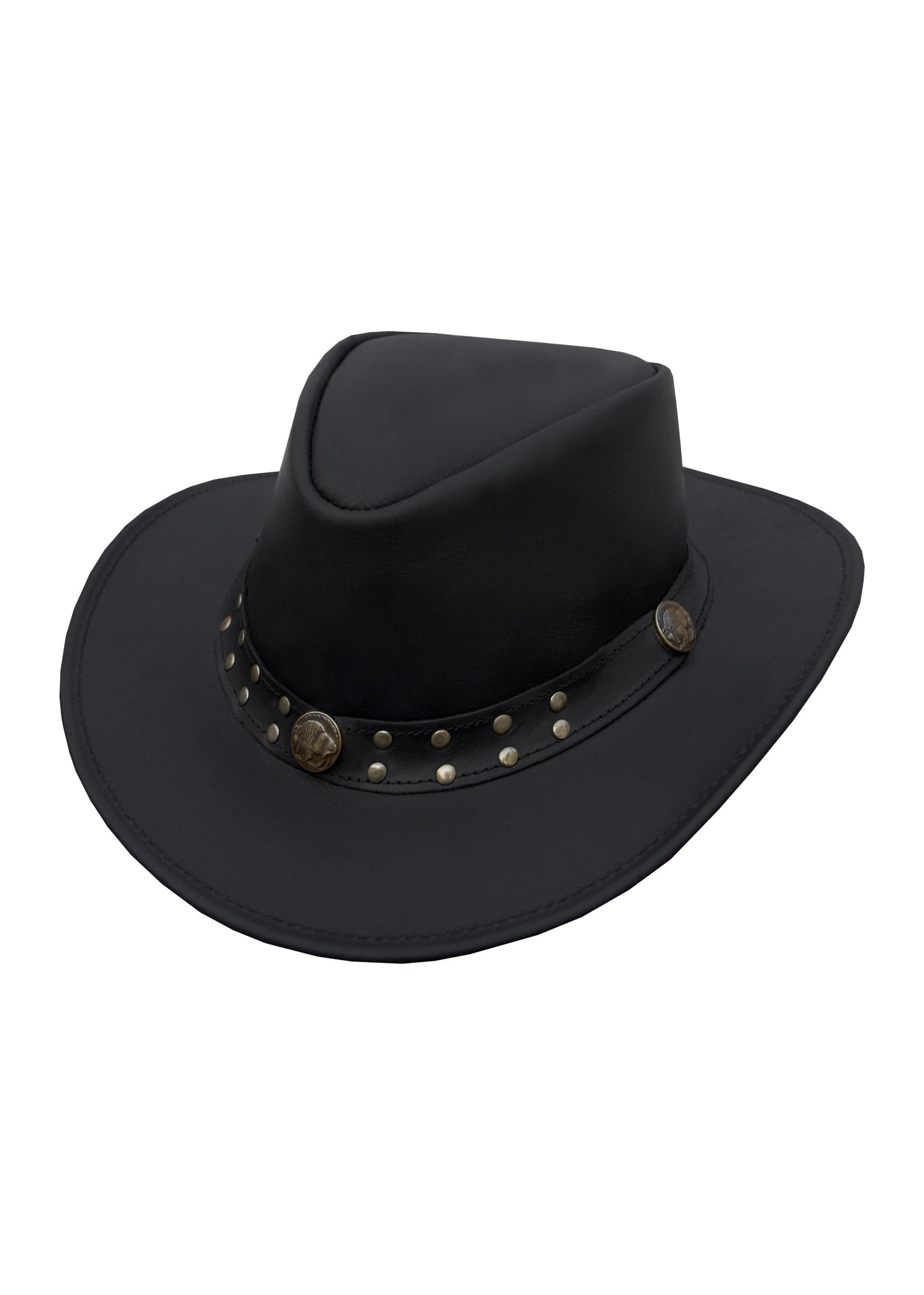 Dream Apparel Men's Black Premium Leather Western Cowboy Studded Hat for Halloween Deadman