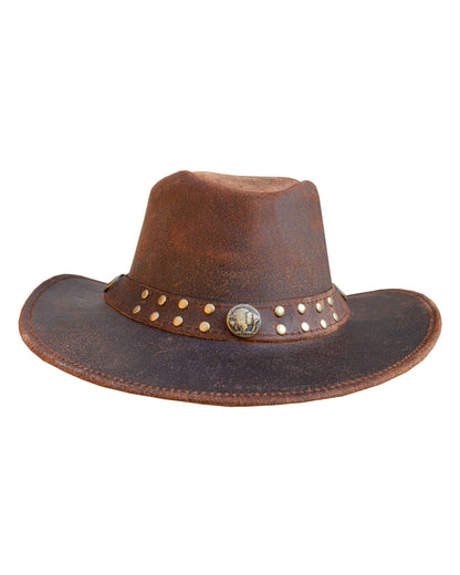 Dream Apparel Men's Brown Top-Grain Premium Leather Western Cowboy Studded Hat for Halloween Deadman