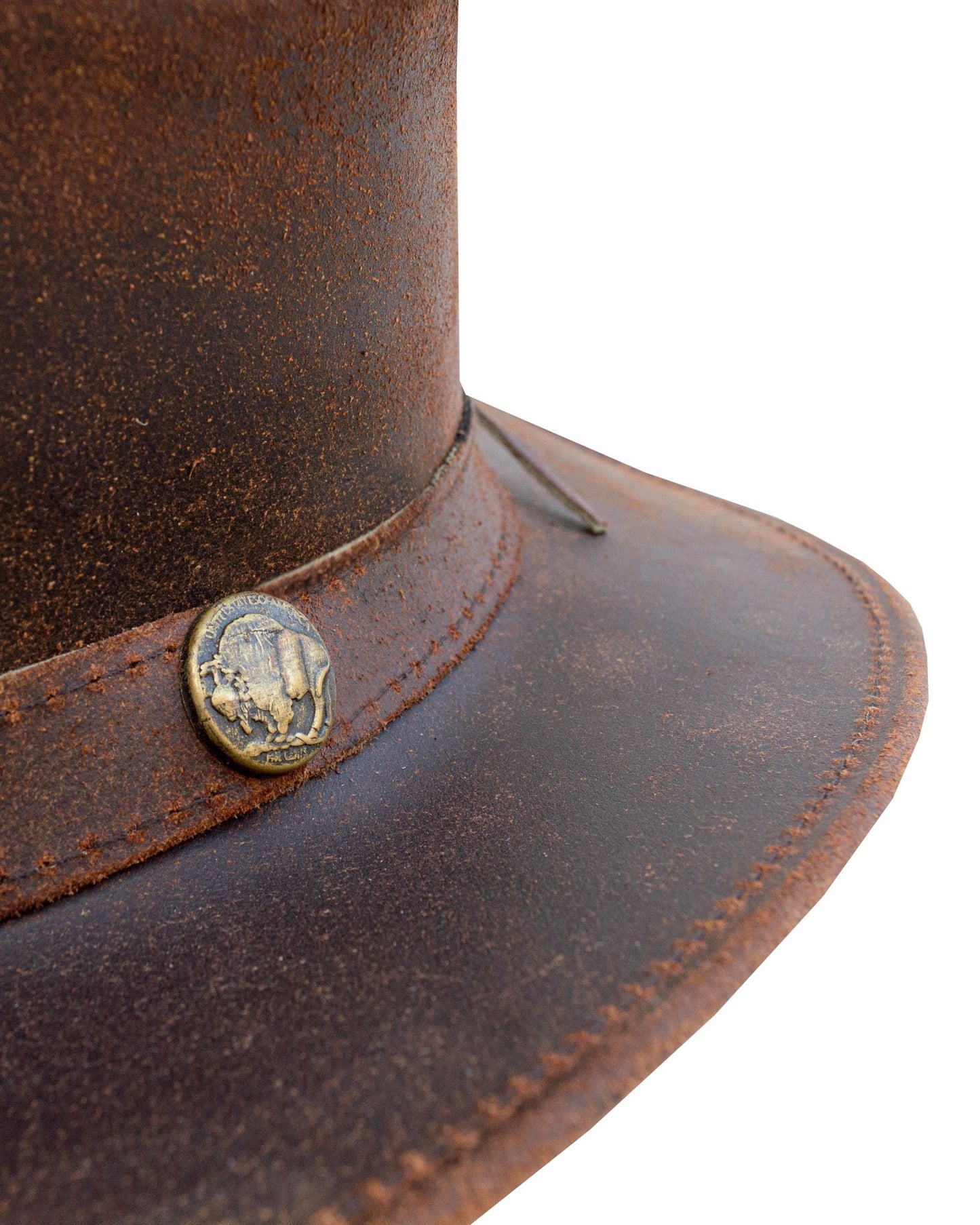 Dream Apparel Men's Brown Top-Grain Premium Leather Western Cowboy Studded Hat for Halloween Deadman