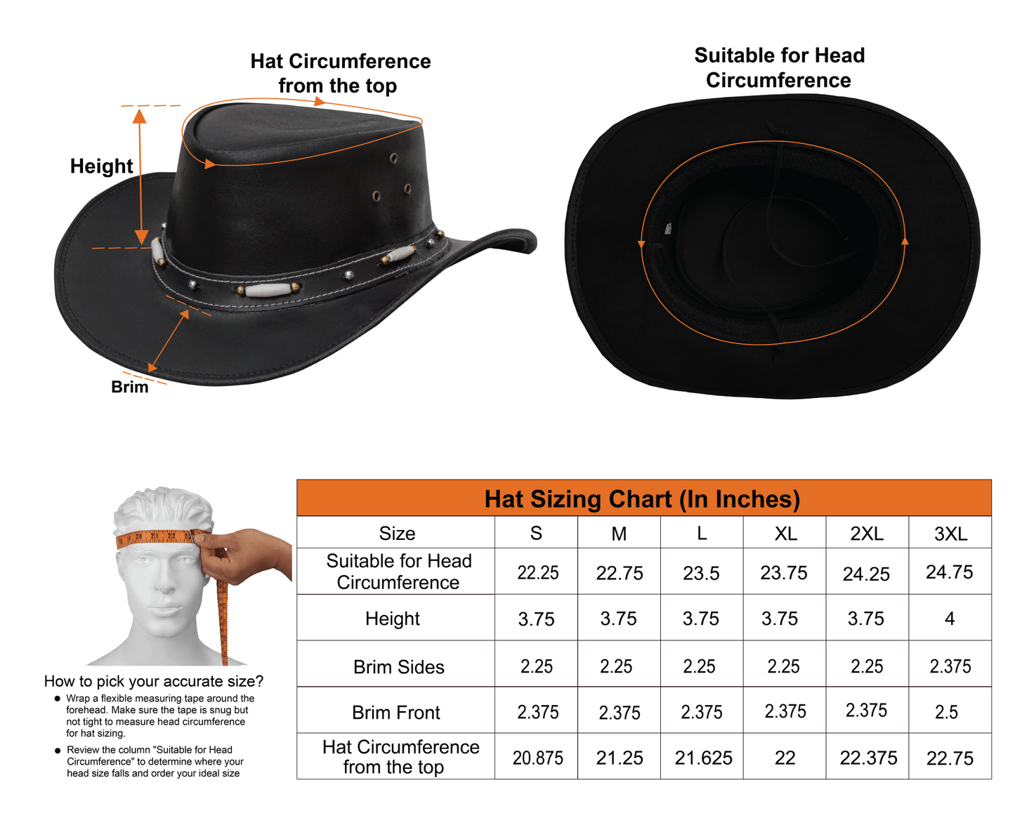 Dream Apparel Men's Black Premium Leather Western Cowboy Hat for Halloween Deadman