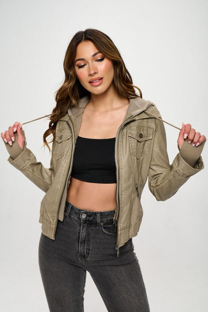 Faux suede hoodie jacket