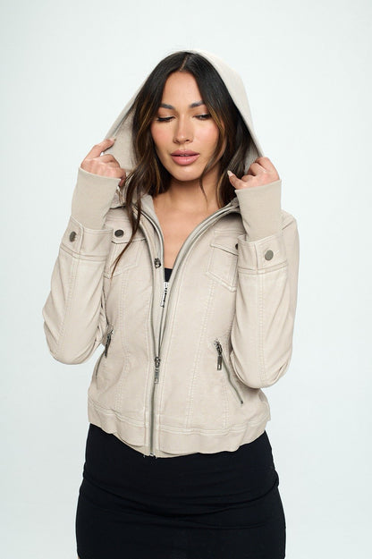 Faux suede hoodie jacket