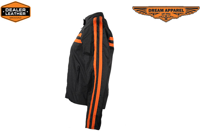 Women's Black Lightweight Textile Jacket W/ Orange Stripes