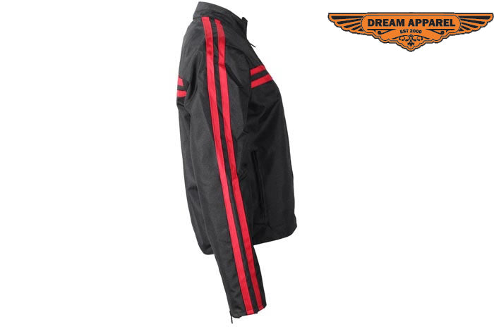 Women's Black Lightweight Textile Jacket W/ Red Stripes