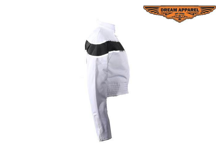 Women's White Lightweight Textile Jacket W/ Black Stripe