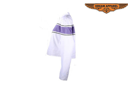 Women's White Lightweight Textile Jacket W/ Purple Stripe