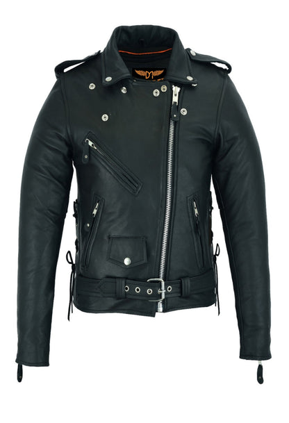 Women Motorcycle Classic Leather Jacket Premier Cowhide Leather Conceal Carry Pockets Side Laces