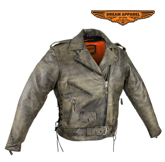 Dream Apparel Distressed Brown Naked Cowhide Leather Motorcycle Jacket With Conceal Carry Pockets