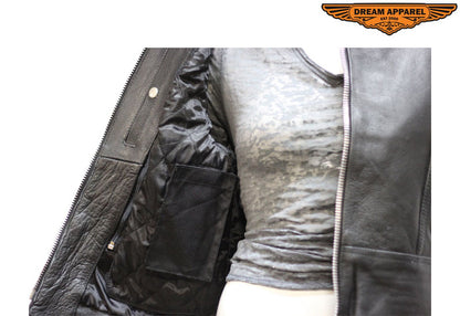 Womens Leather Jacket With Multiple Pockets