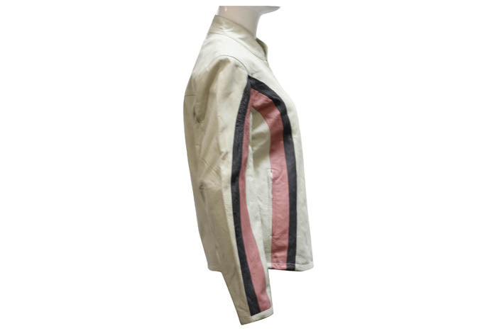 Womens Soft Leather Jacket With Silver  & Pink Stripes